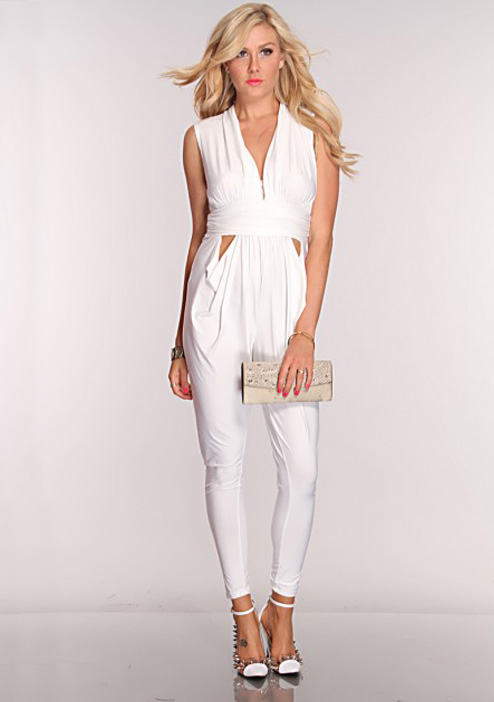 White V Neck Sexy Jumpsuit